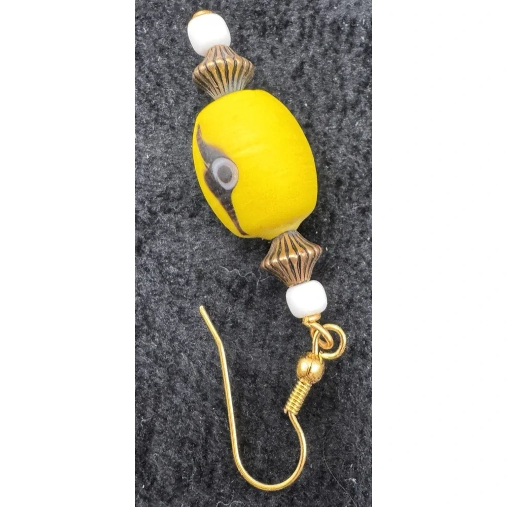 Yellow Glass Bead Dangle Earrings‎ Boho Retro Handmade Vintage
